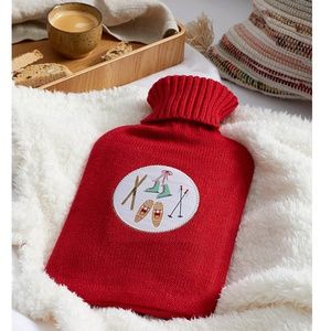 Rustic red winter sports patterned hot water bottle NWT